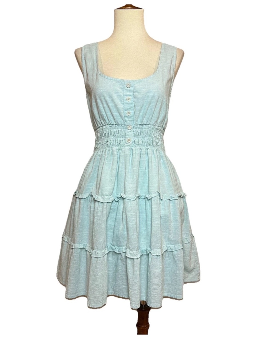 Urban Outfitters Hailey Tiered Mini Dress Blue 100% Cotton Lined